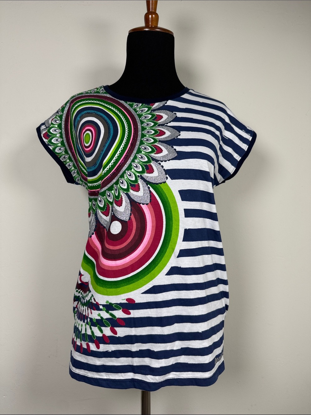 DESIGUAL Striped Navy Multicolor Spiral Print S
